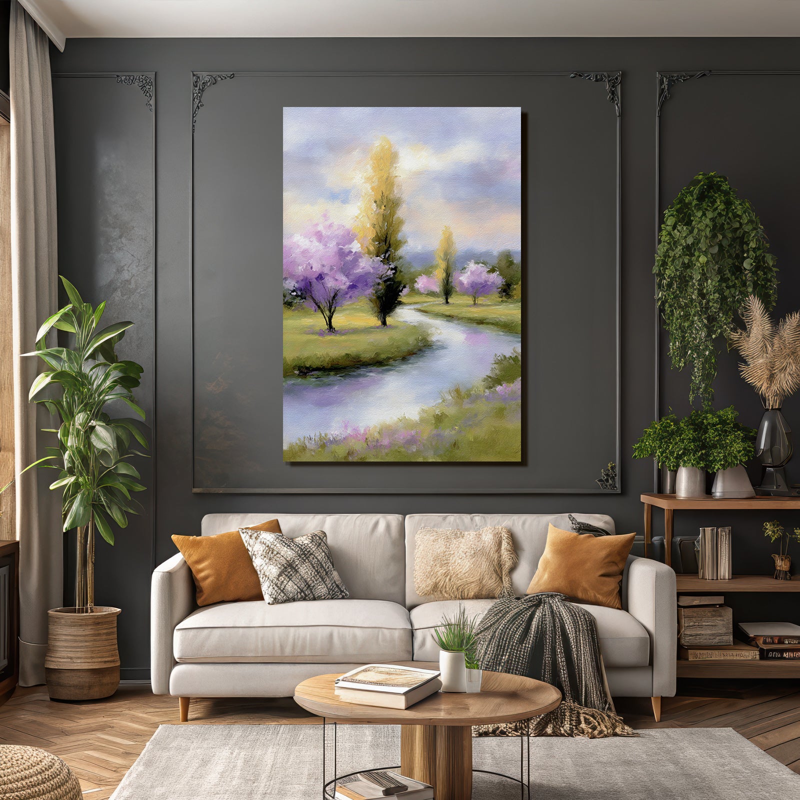 Idyllische Herbstlandschaft Am Flussufer