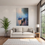 Impressionistische Wasserlandschaft Mit Booten Und Nebel