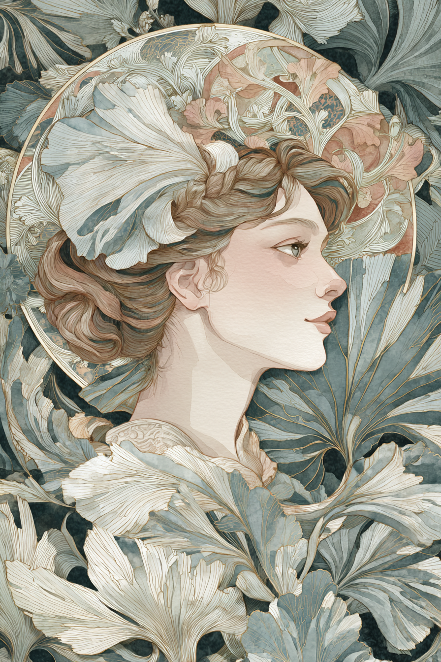 Junge Frau Umgeben Von Ginkgoblättern | Jugendstil | Stilrichtungen