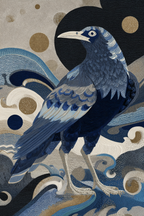 Kunstvoller Blaür Rabe Mit Wellen Und Kreisen Im Hintergrund | Jugendstil | Stilrichtungen