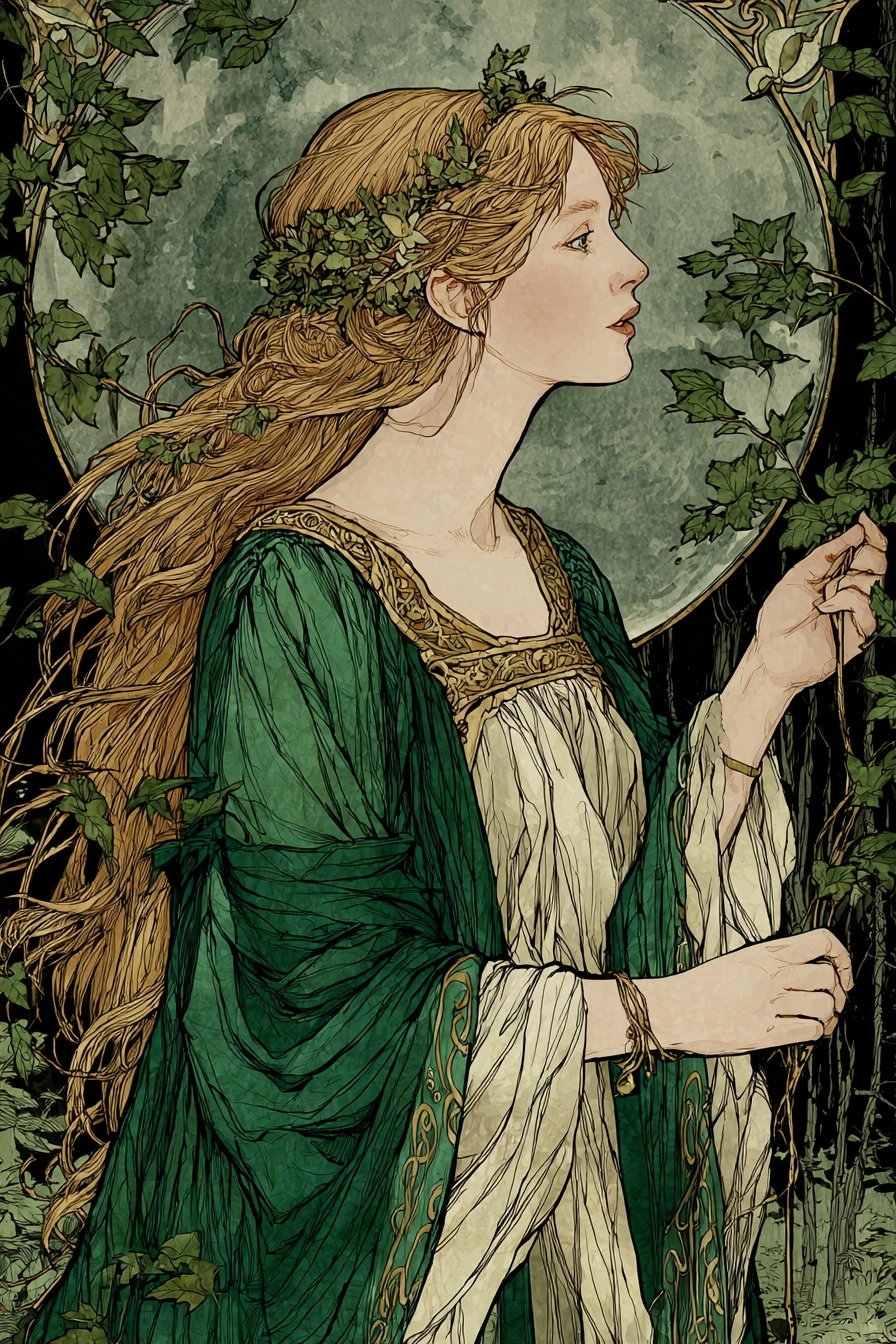 Naturgöttin Im Mondschein Mit Laubkranz | Jugendstil | Stilrichtungen