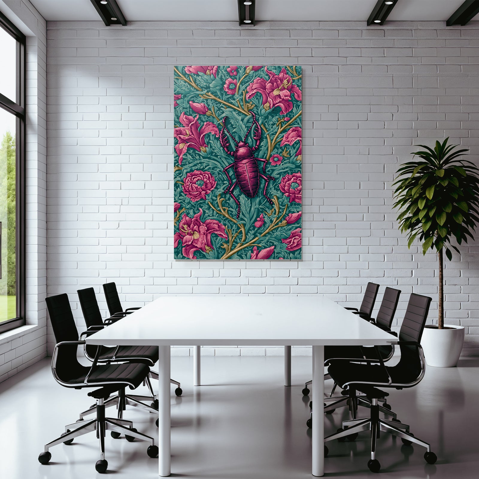 Stilisierter Käfer Mit Üppigen Blumen In Rosa Und Grüntönen