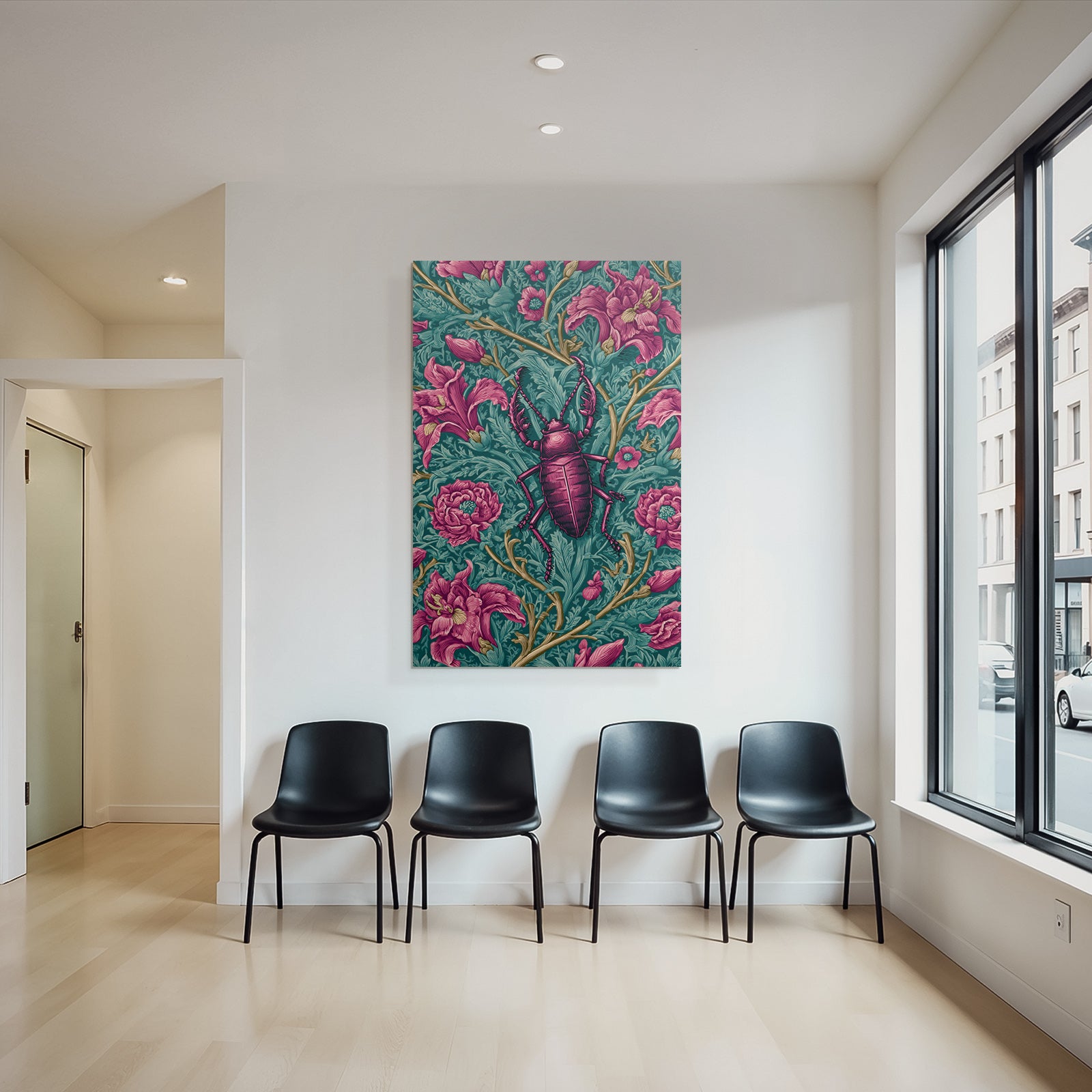 Stilisierter Käfer Mit Üppigen Blumen In Rosa Und Grüntönen