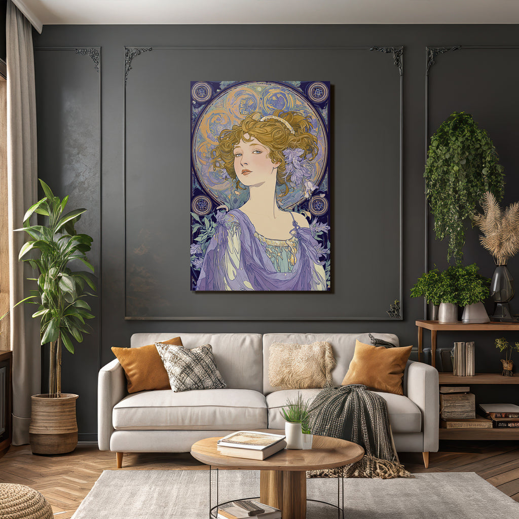 Dame Mit Fliessendem Haar Und Verspielten Blumenmustern