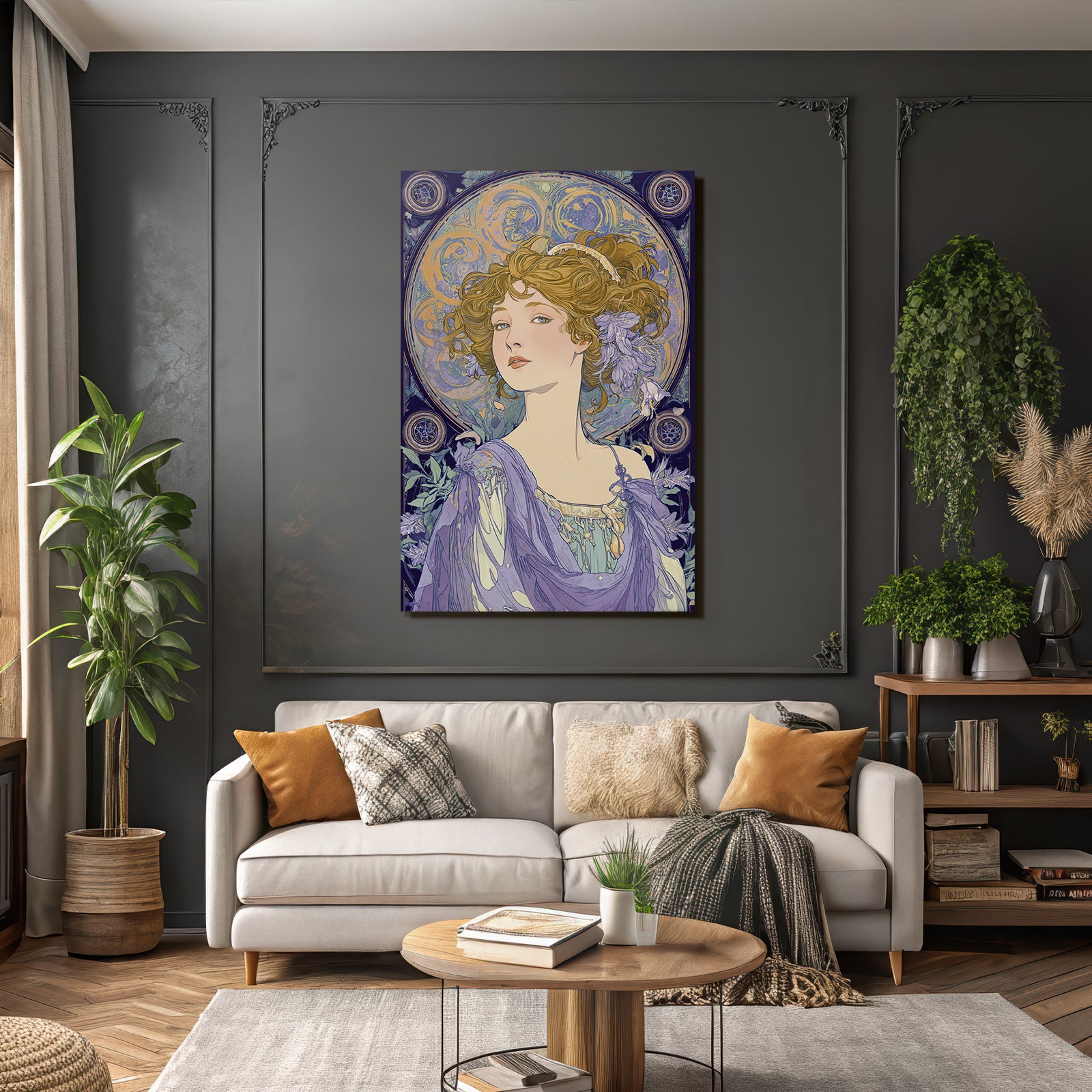 Dame Mit Fliessendem Haar Und Verspielten Blumenmustern