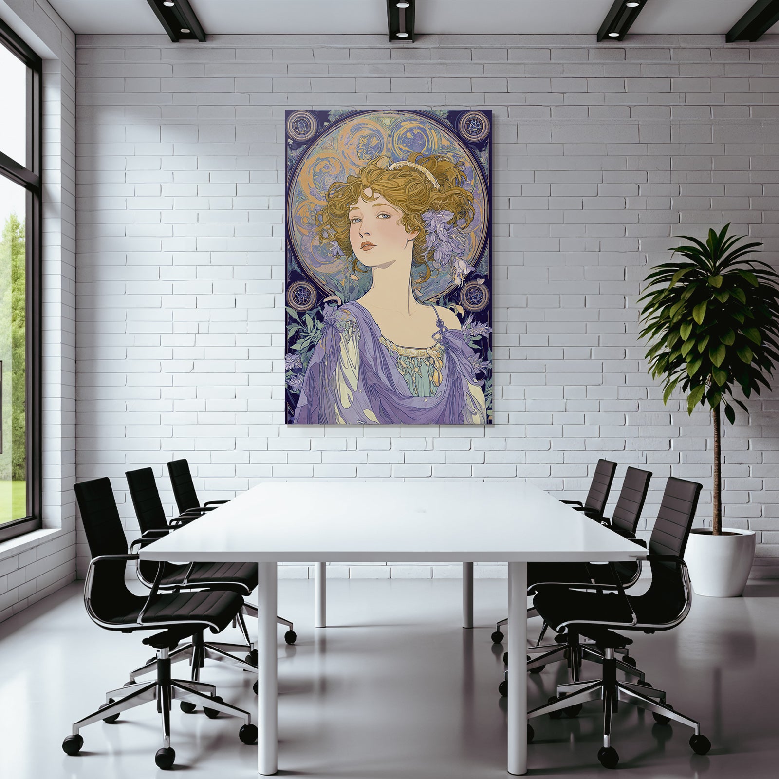 Dame Mit Fliessendem Haar Und Verspielten Blumenmustern