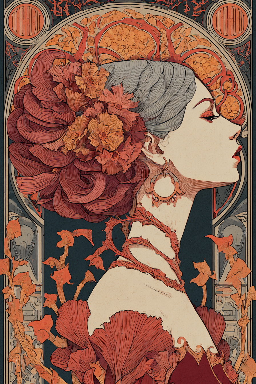 Frau Mit Blüten Im Haar Und Warmen Farben | Jugendstil | Stilrichtungen