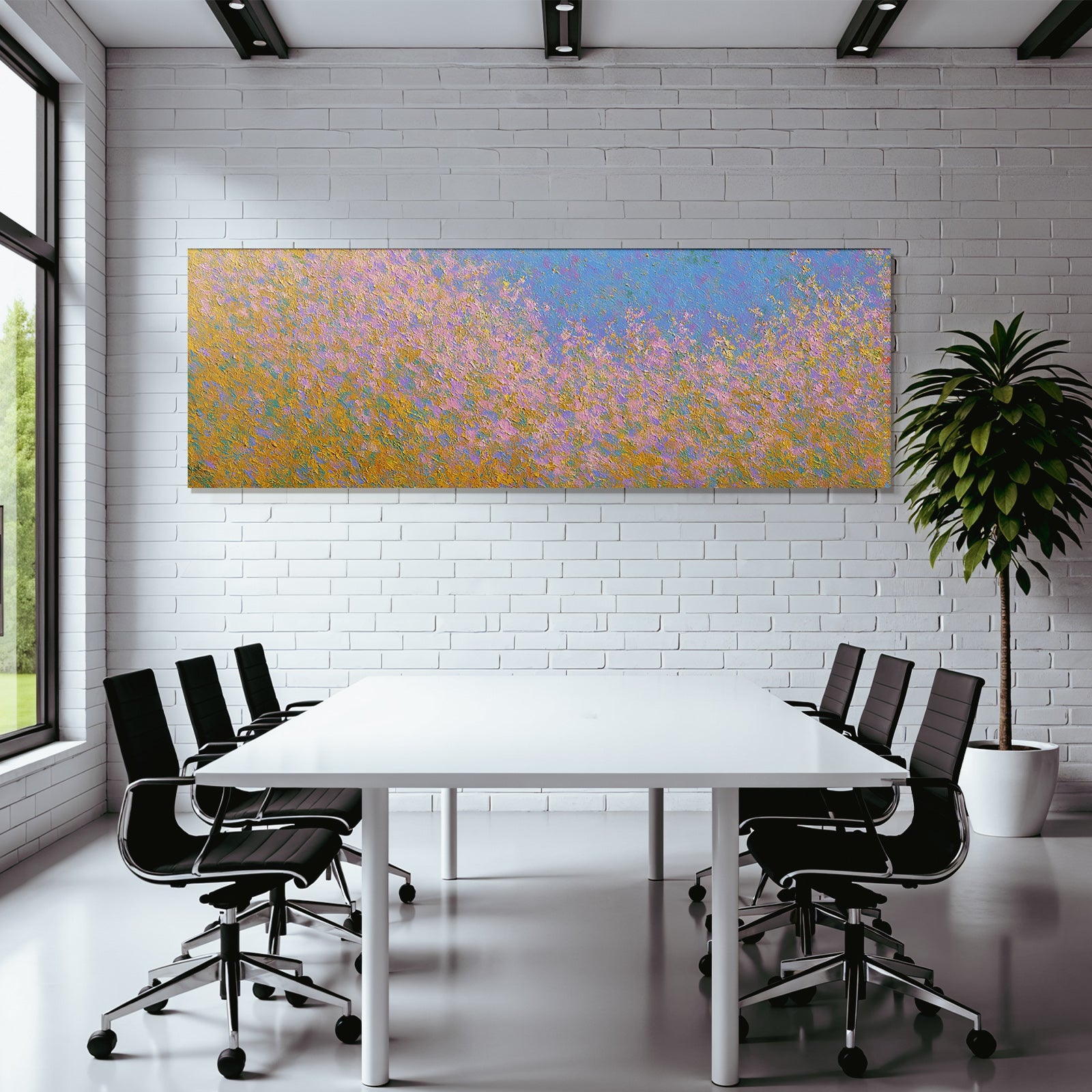 Abstraktes Gemälde In Pastellrosa Blau Und Gold