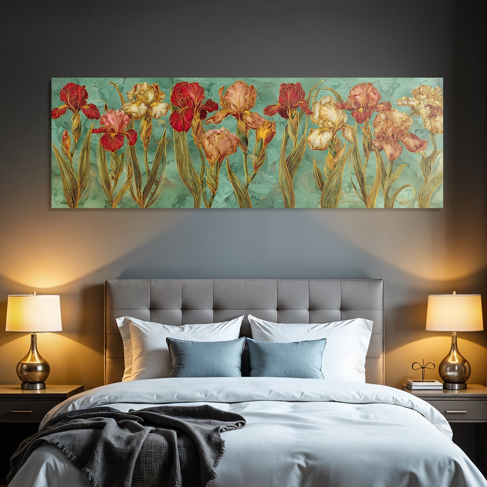 Bunte Irisblüten Auf Grünem Hintergrund