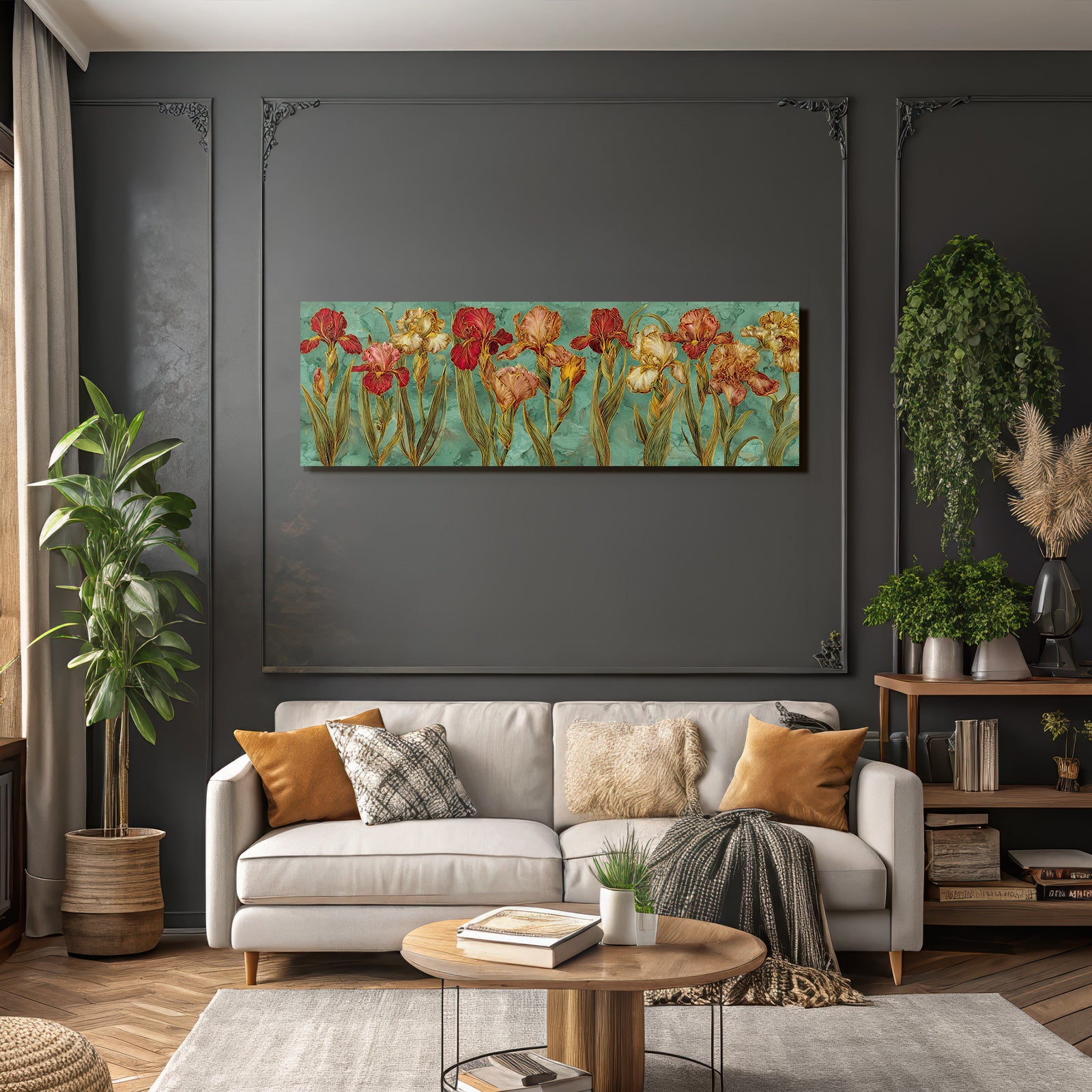 Bunte Irisblüten Auf Grünem Hintergrund