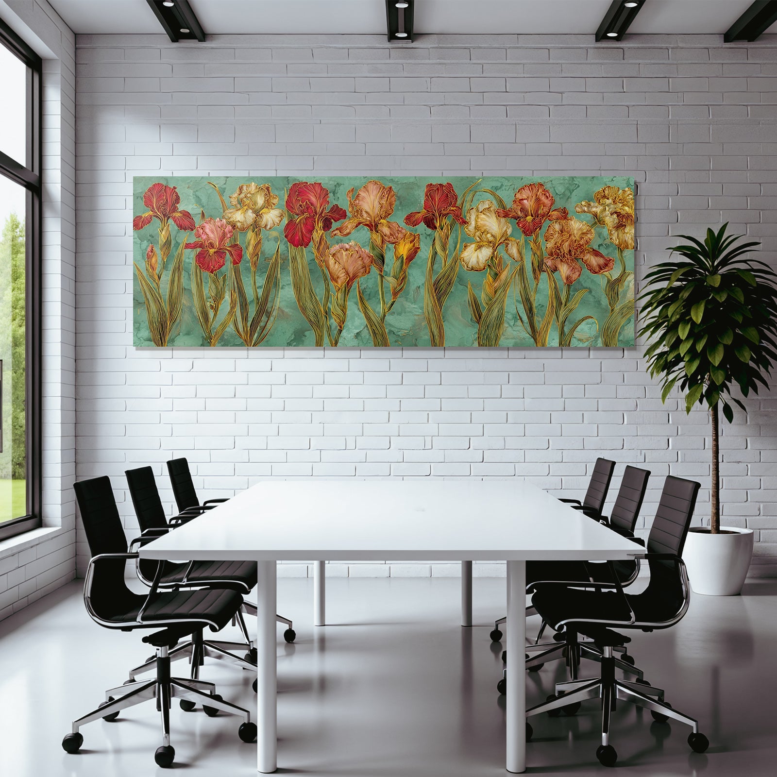 Bunte Irisblüten Auf Grünem Hintergrund