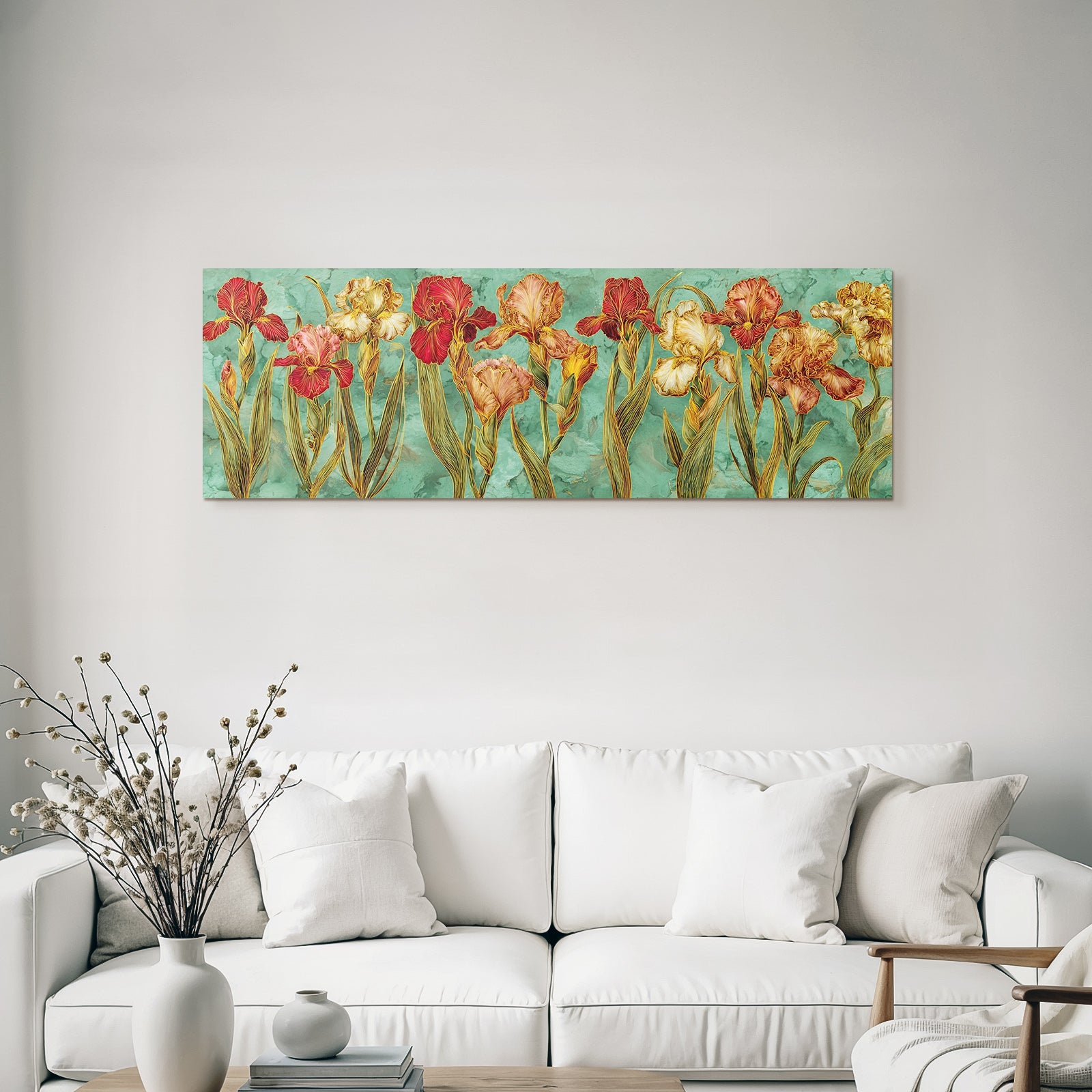 Bunte Irisblüten Auf Grünem Hintergrund