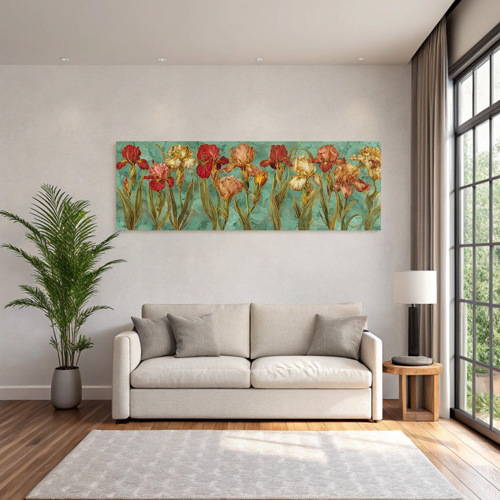 Bunte Irisblüten Auf Grünem Hintergrund