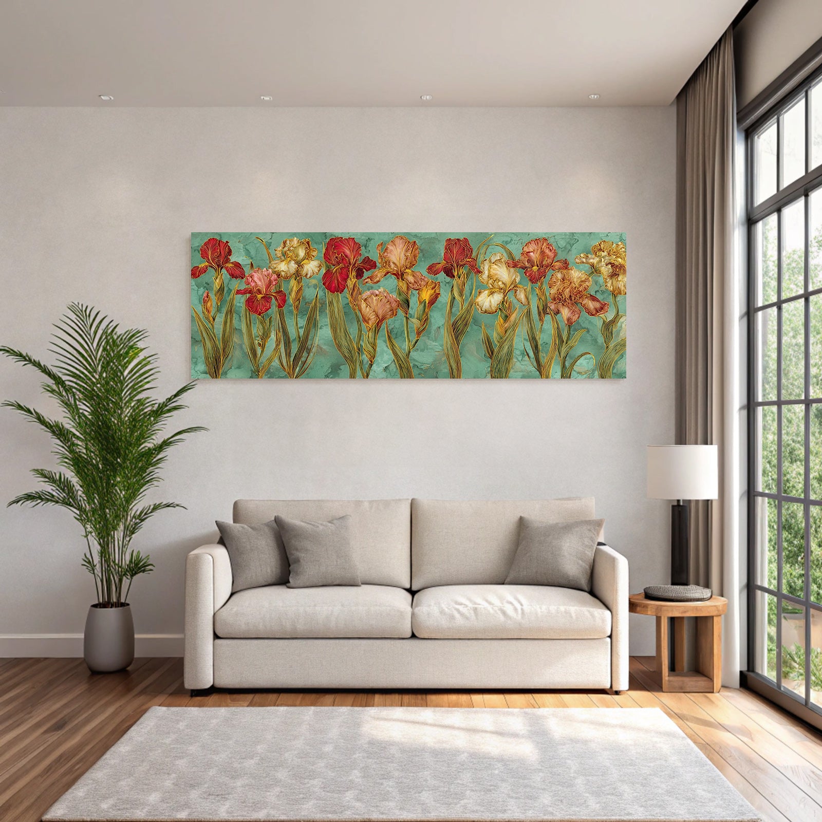 Bunte Irisblüten Auf Grünem Hintergrund
