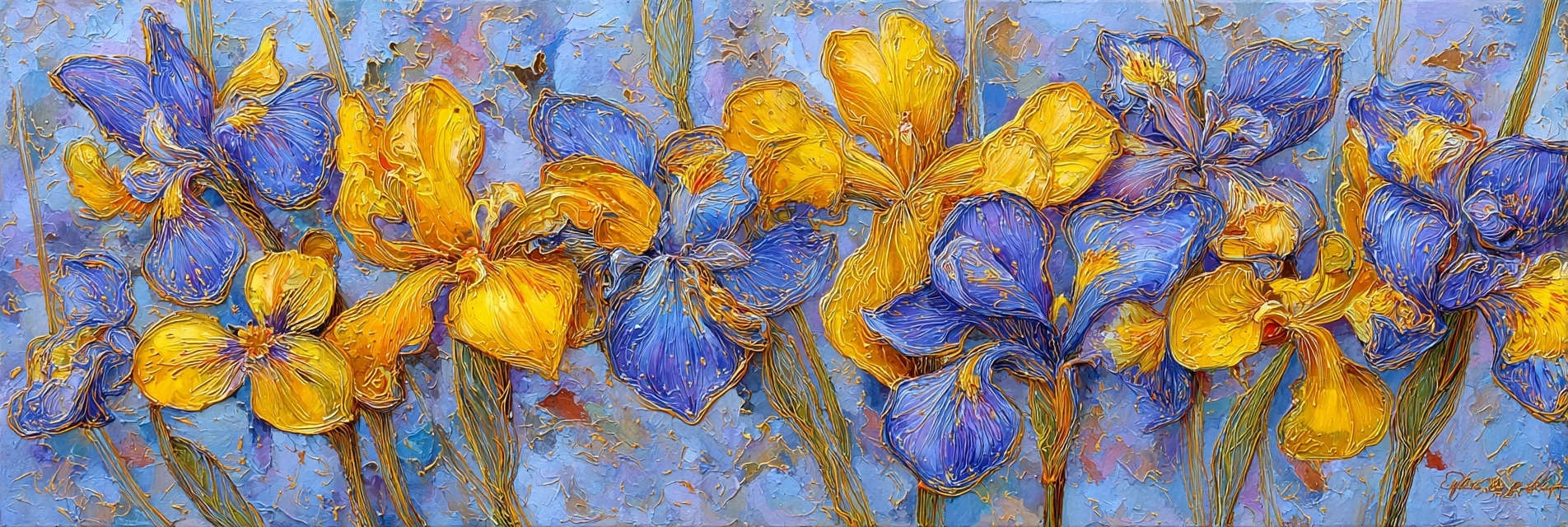 Bunte Irisblumen Auf Strukturiertem Hintergrund | Jugendstil | Stilrichtungen
