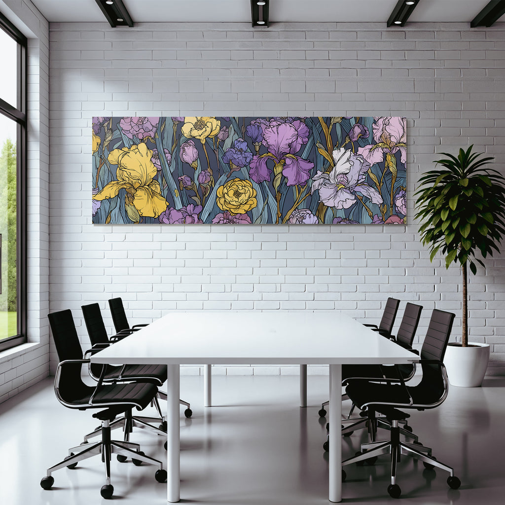 Buntes Florales Muster Mit Iris In Gelb Lila Und Pink