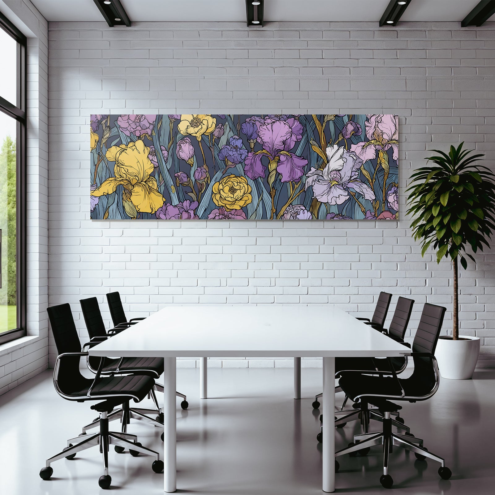 Buntes Florales Muster Mit Iris In Gelb Lila Und Pink