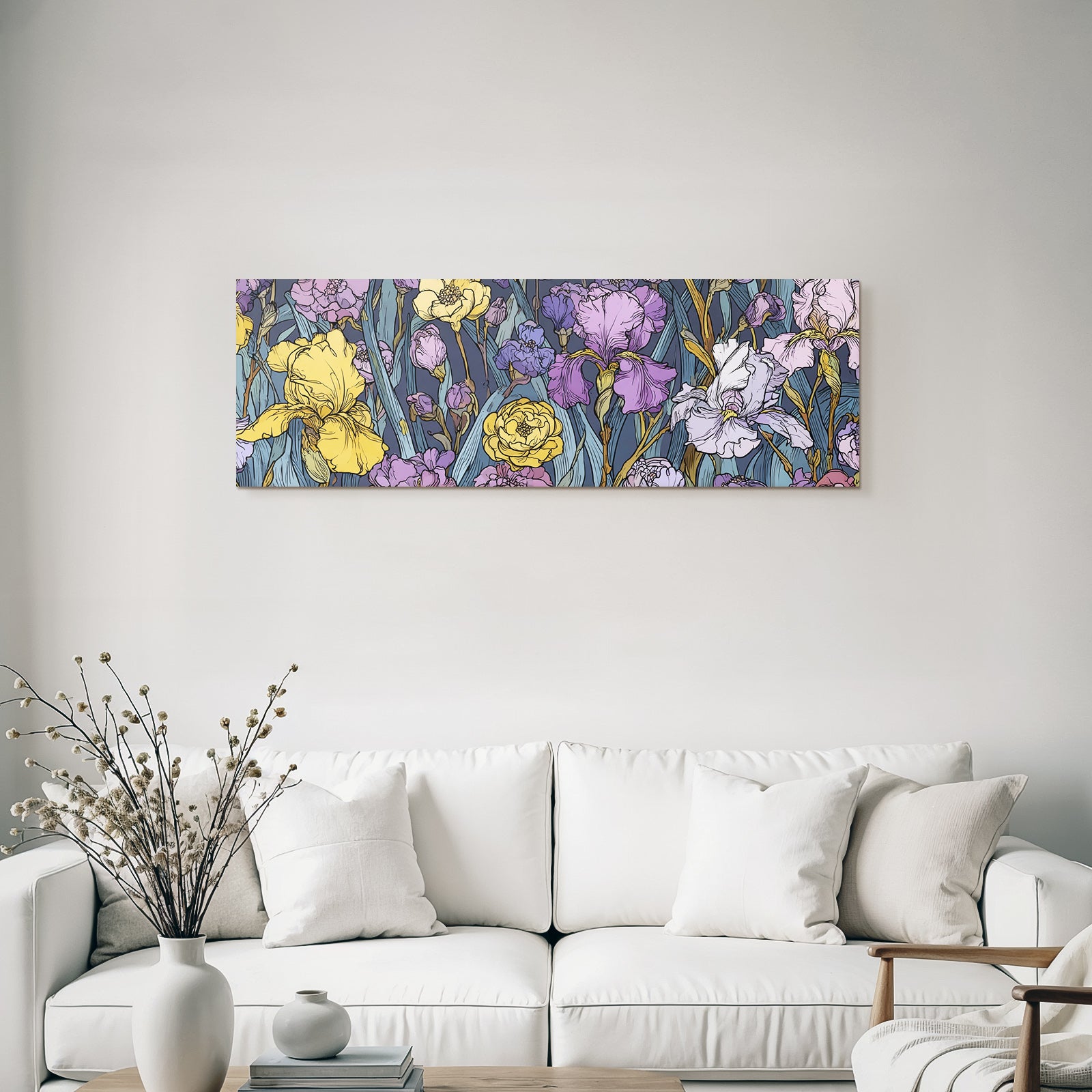 Buntes Florales Muster Mit Iris In Gelb Lila Und Pink