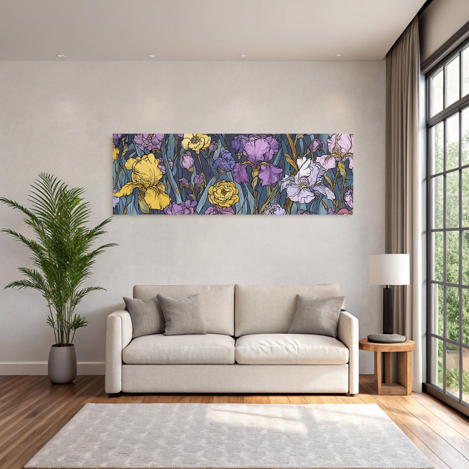 Buntes Florales Muster Mit Iris In Gelb Lila Und Pink
