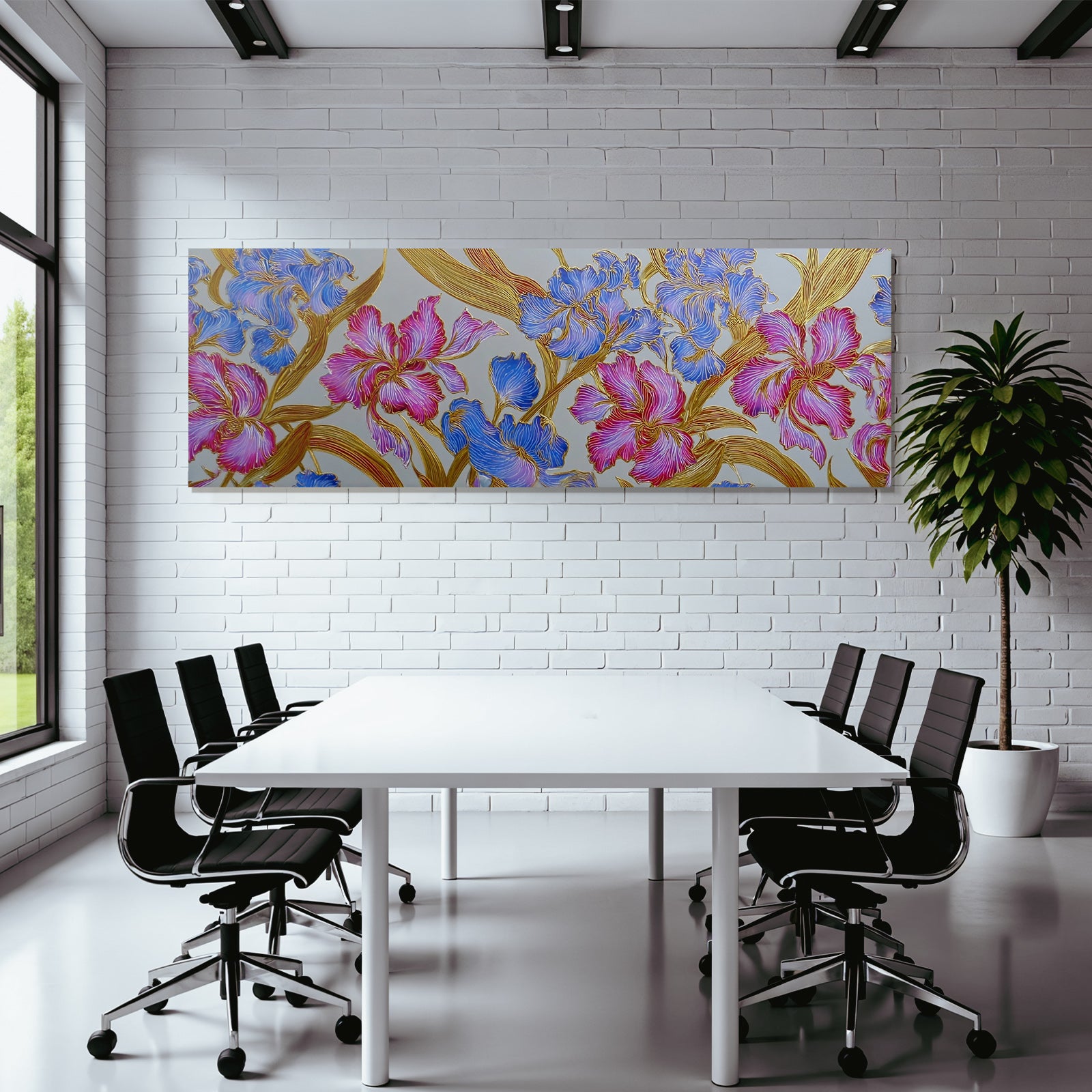 Dekoratives Blumenmuster In Blau Und Pink Mit Goldumrissen