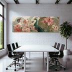 Elegante Frau Mit Pfau Blumen Und Schmetterlingen Im Art Nouveau Stil