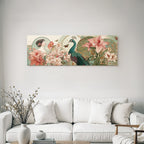 Elegante Frau Mit Pfau Blumen Und Schmetterlingen Im Art Nouveau Stil