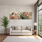 Elegante Frau Mit Pfau Blumen Und Schmetterlingen Im Art Nouveau Stil