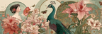 Elegante Frau Mit Pfau Blumen Und Schmetterlingen Im Art Nouveau Stil | Jugendstil | Stilrichtungen