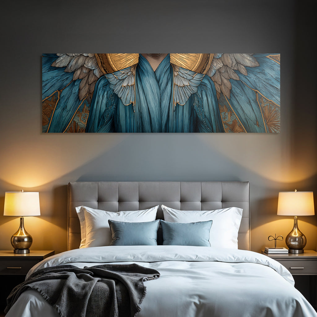 Engelkunstwerk In Blau Und Goldenen Erdfarben