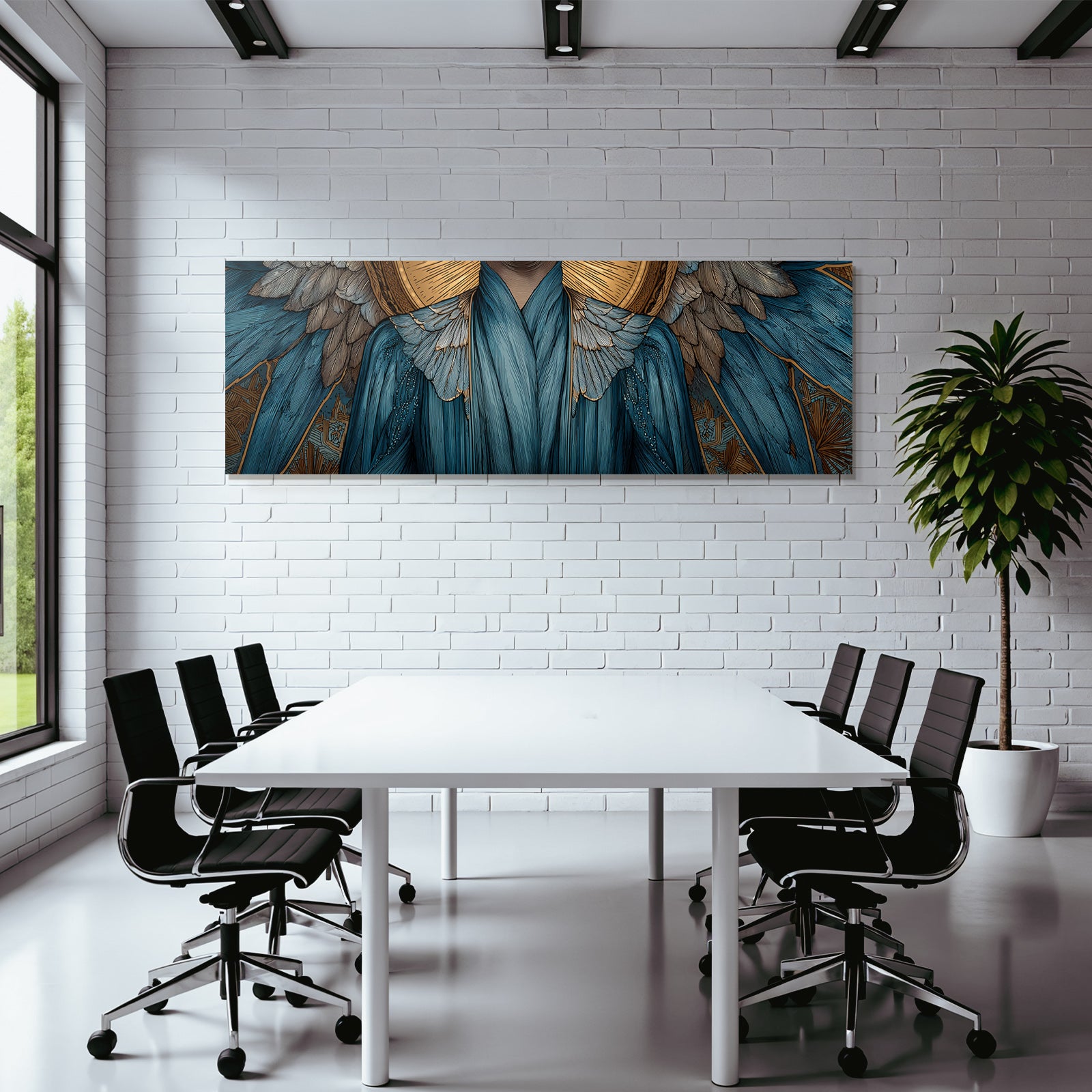Engelkunstwerk In Blau Und Goldenen Erdfarben
