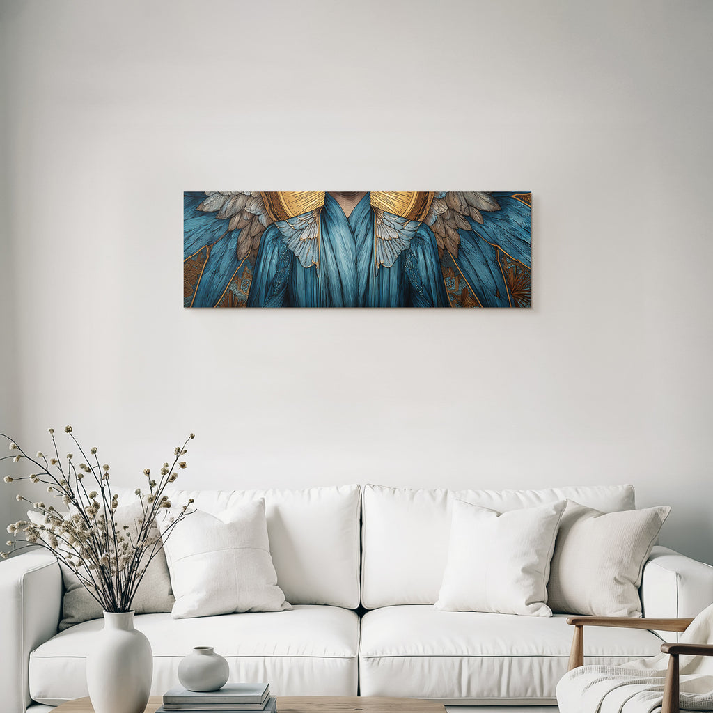 Engelkunstwerk In Blau Und Goldenen Erdfarben