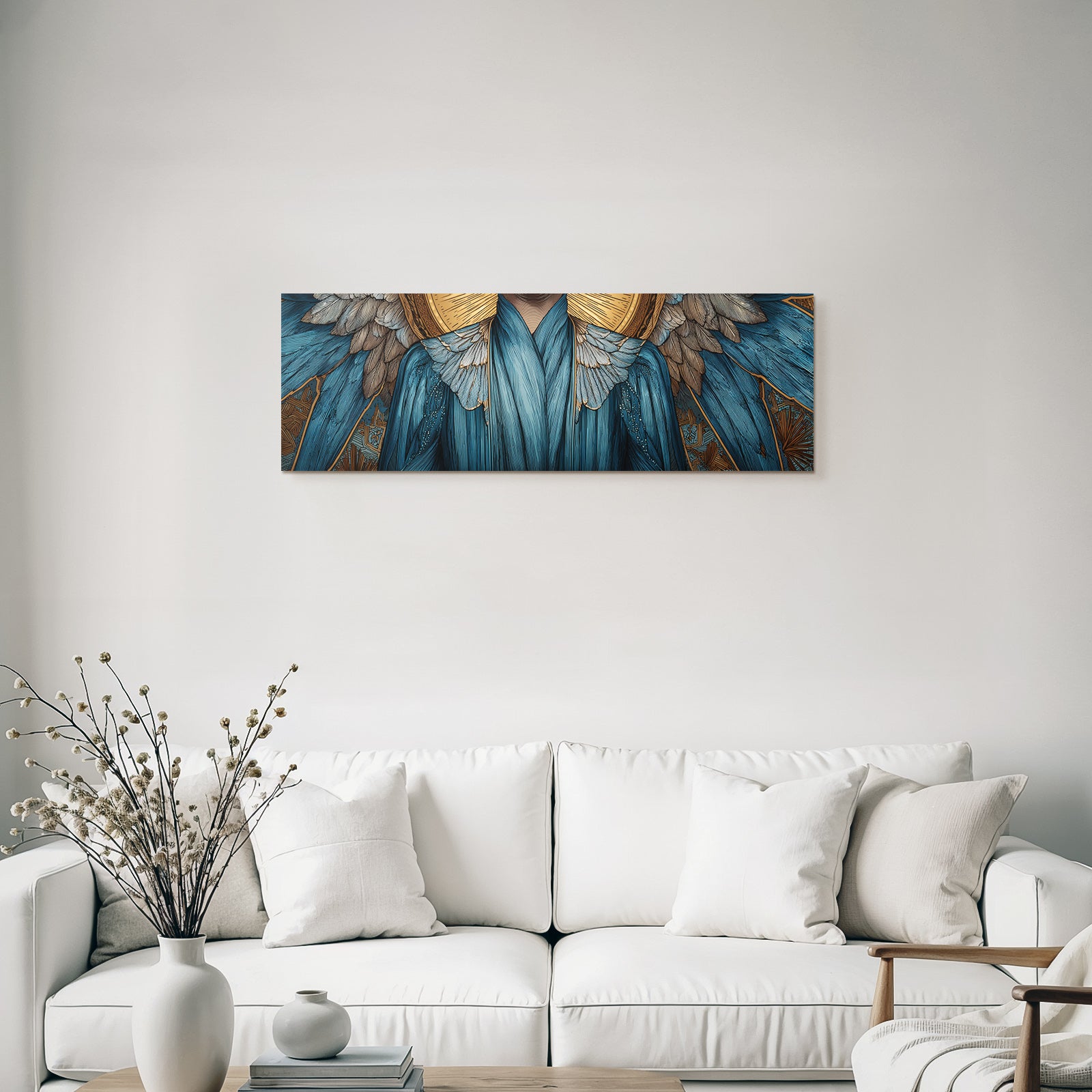 Engelkunstwerk In Blau Und Goldenen Erdfarben