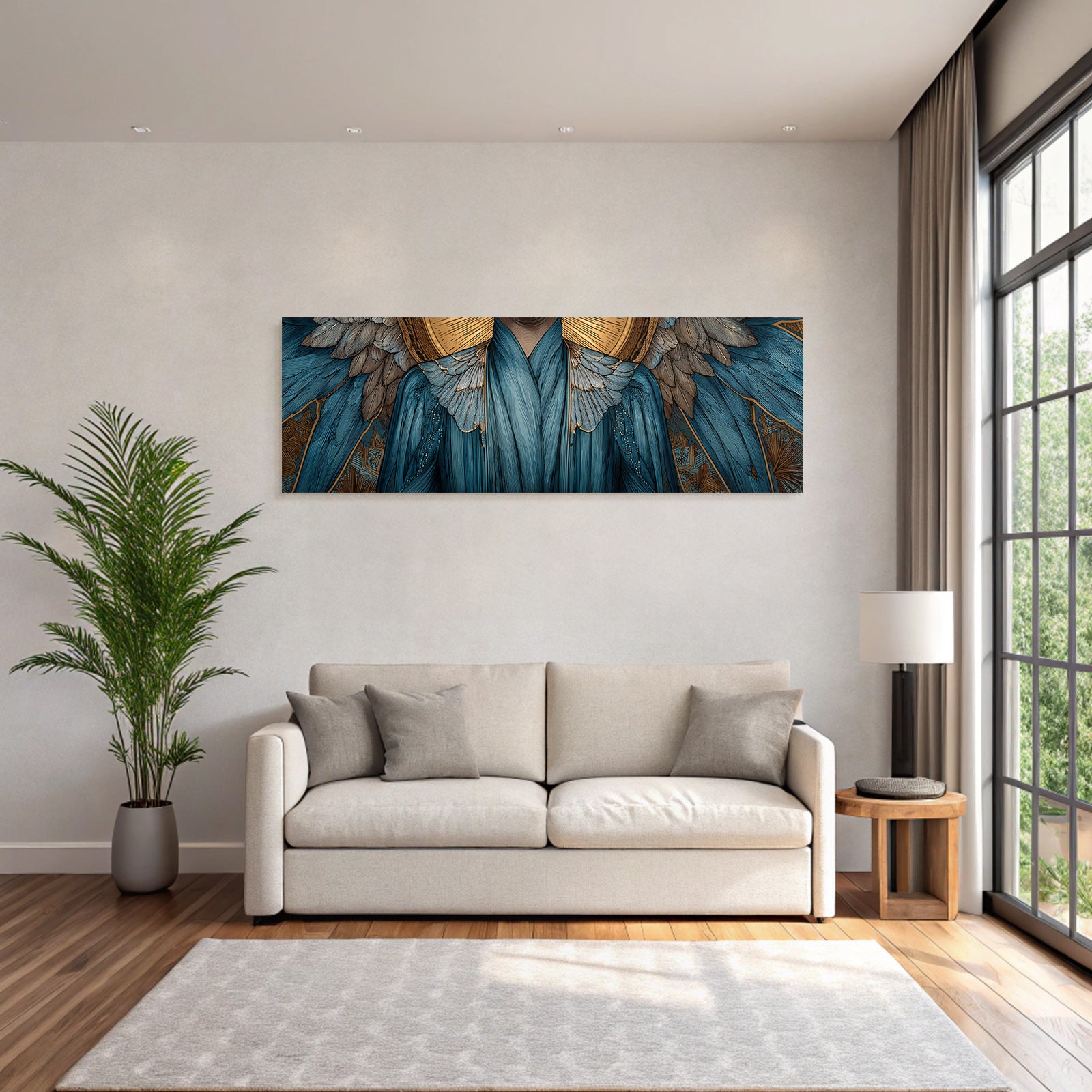 Engelkunstwerk In Blau Und Goldenen Erdfarben