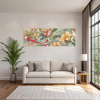 Florales Kunstwerk Mit Lilien Und Abstrakten Wellen