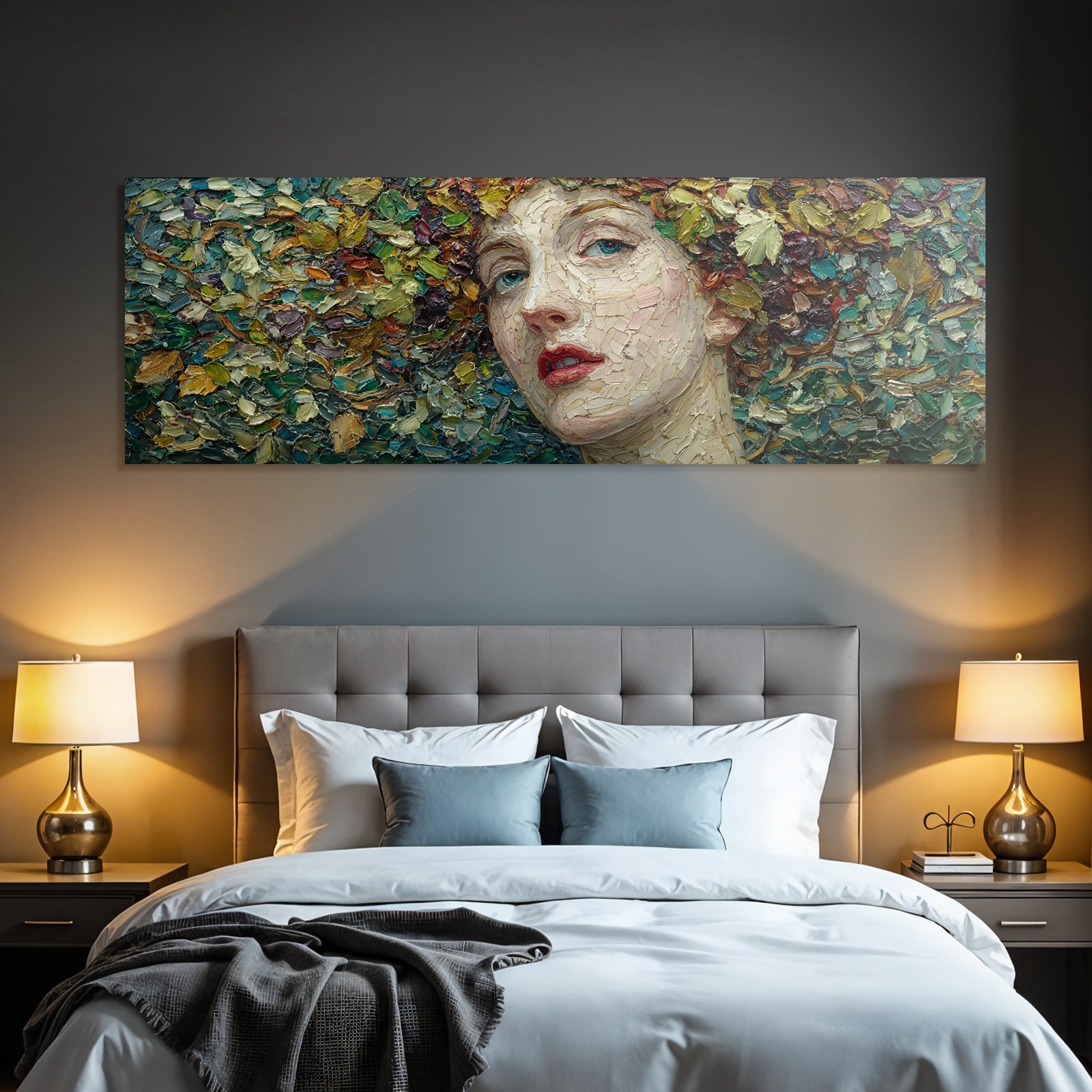 Frau Vor Farbigem Hintergrund Mit Impasto Textur