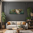 Frau Vor Farbigem Hintergrund Mit Impasto Textur