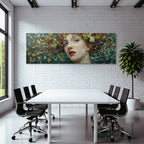 Frau Vor Farbigem Hintergrund Mit Impasto Textur