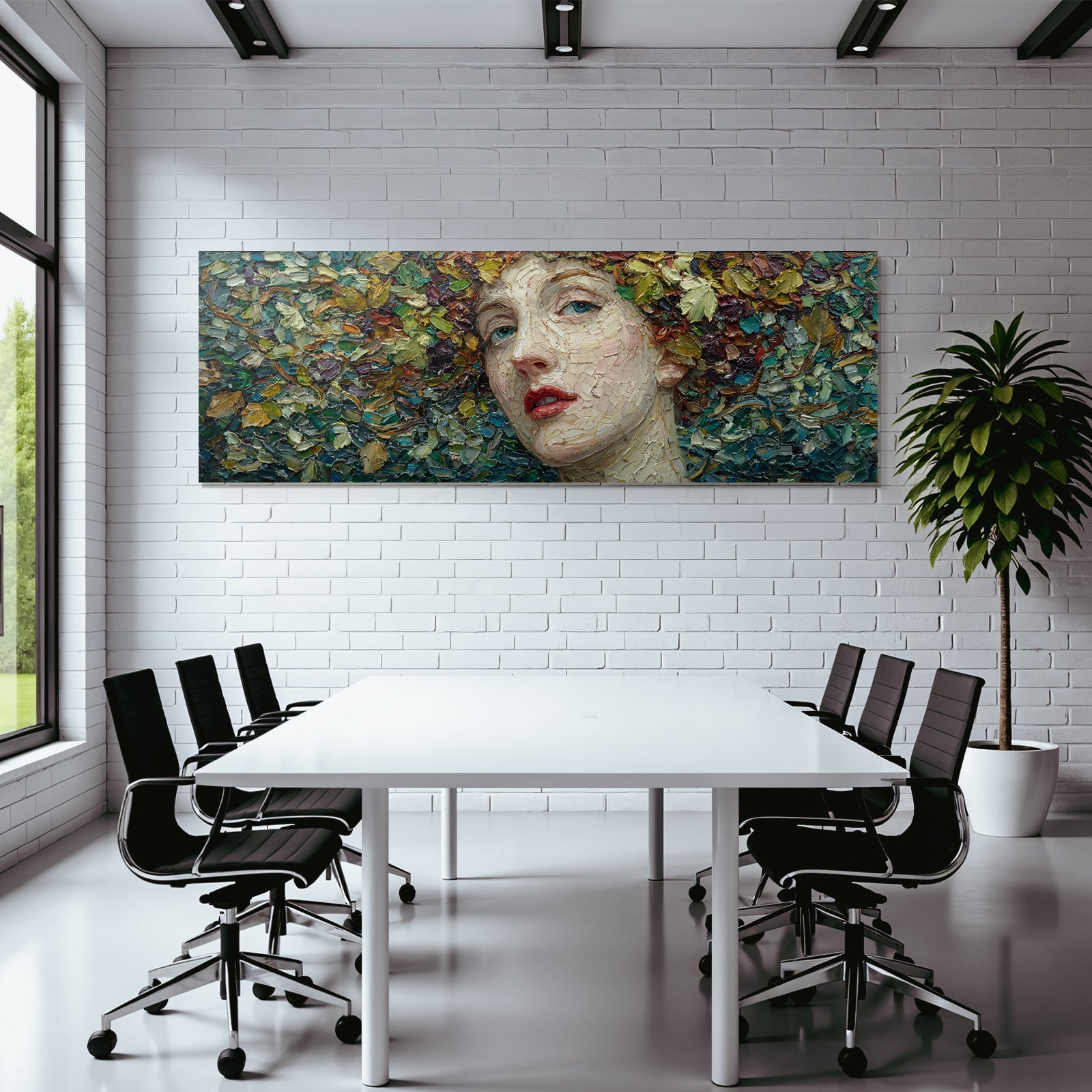 Frau Vor Farbigem Hintergrund Mit Impasto Textur