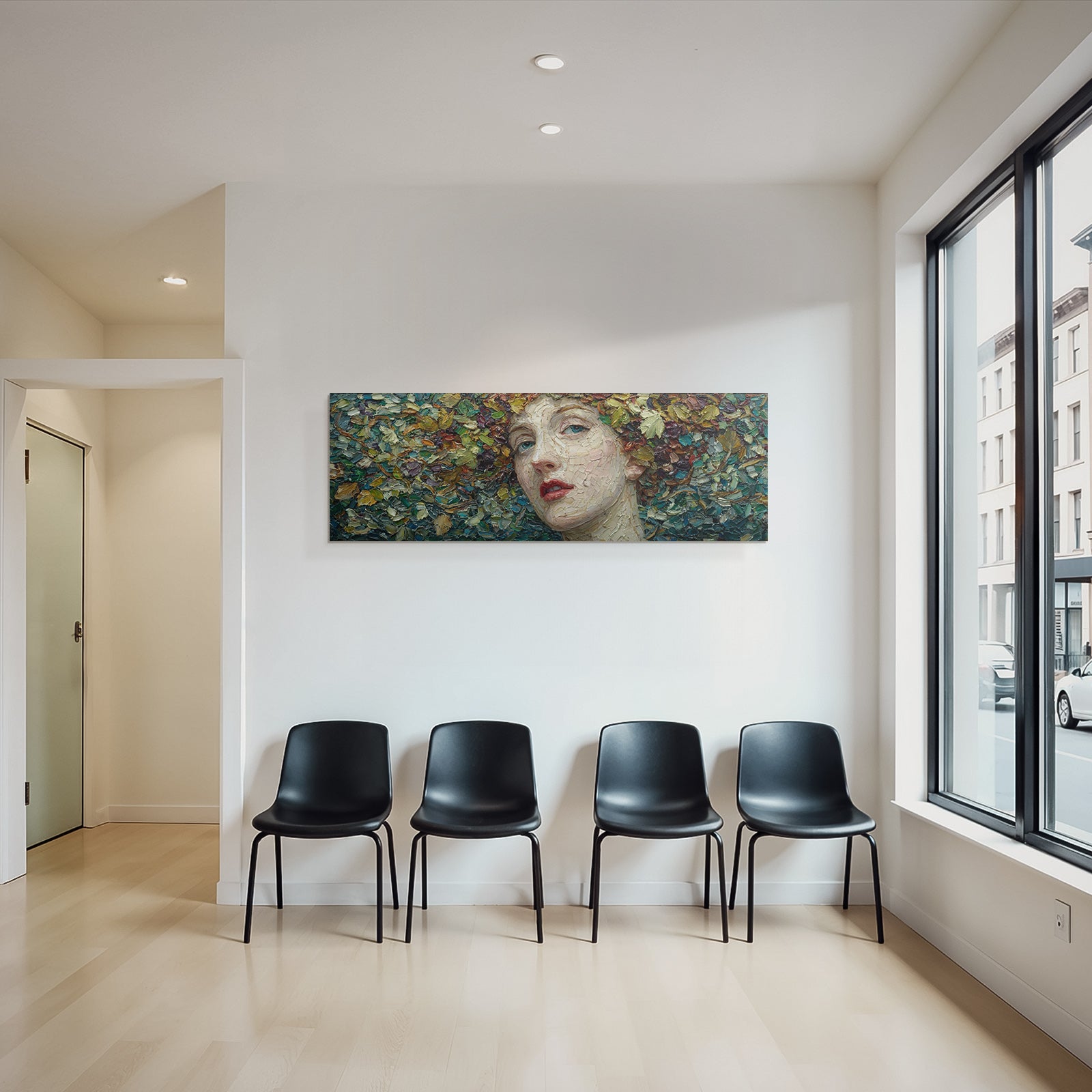 Frau Vor Farbigem Hintergrund Mit Impasto Textur
