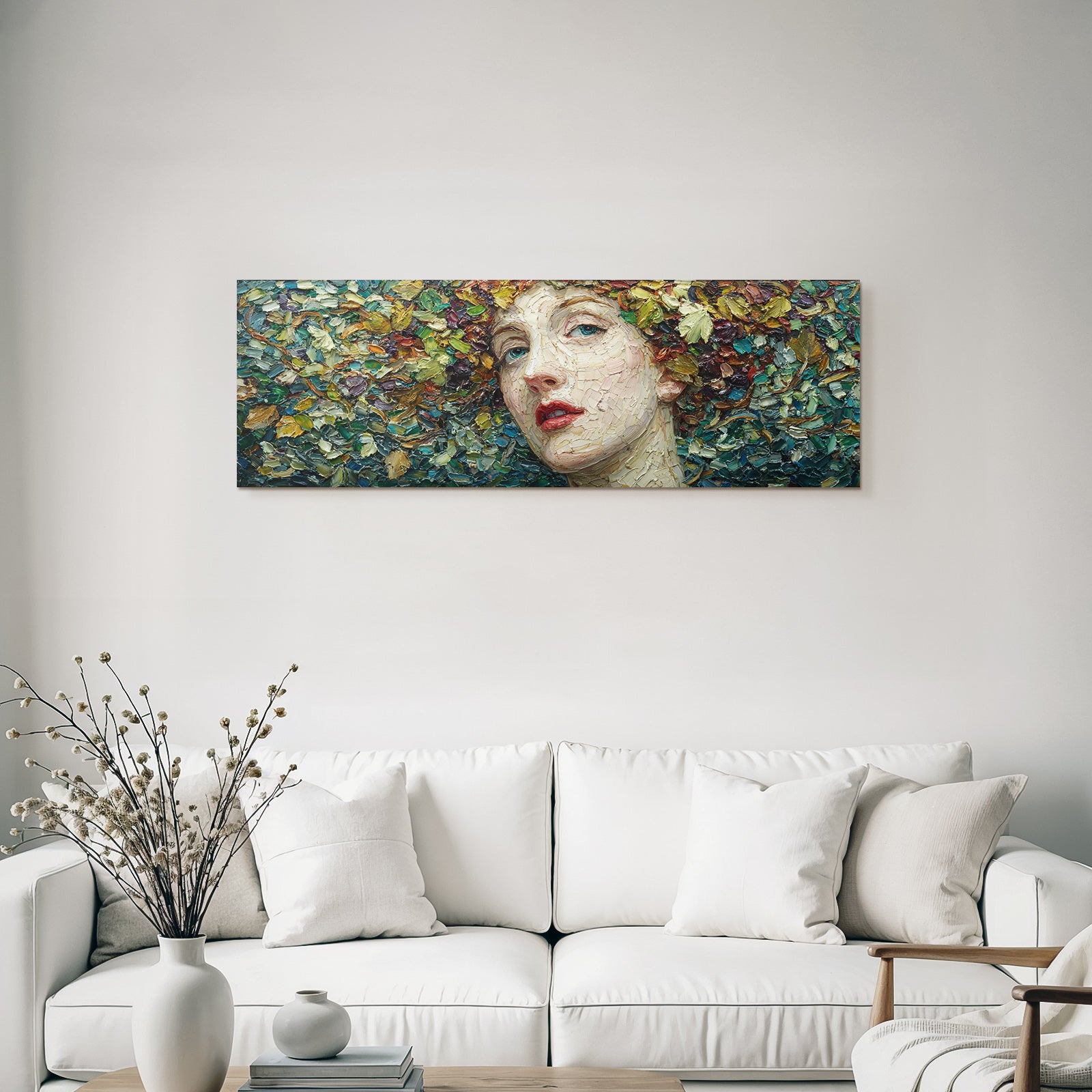 Frau Vor Farbigem Hintergrund Mit Impasto Textur