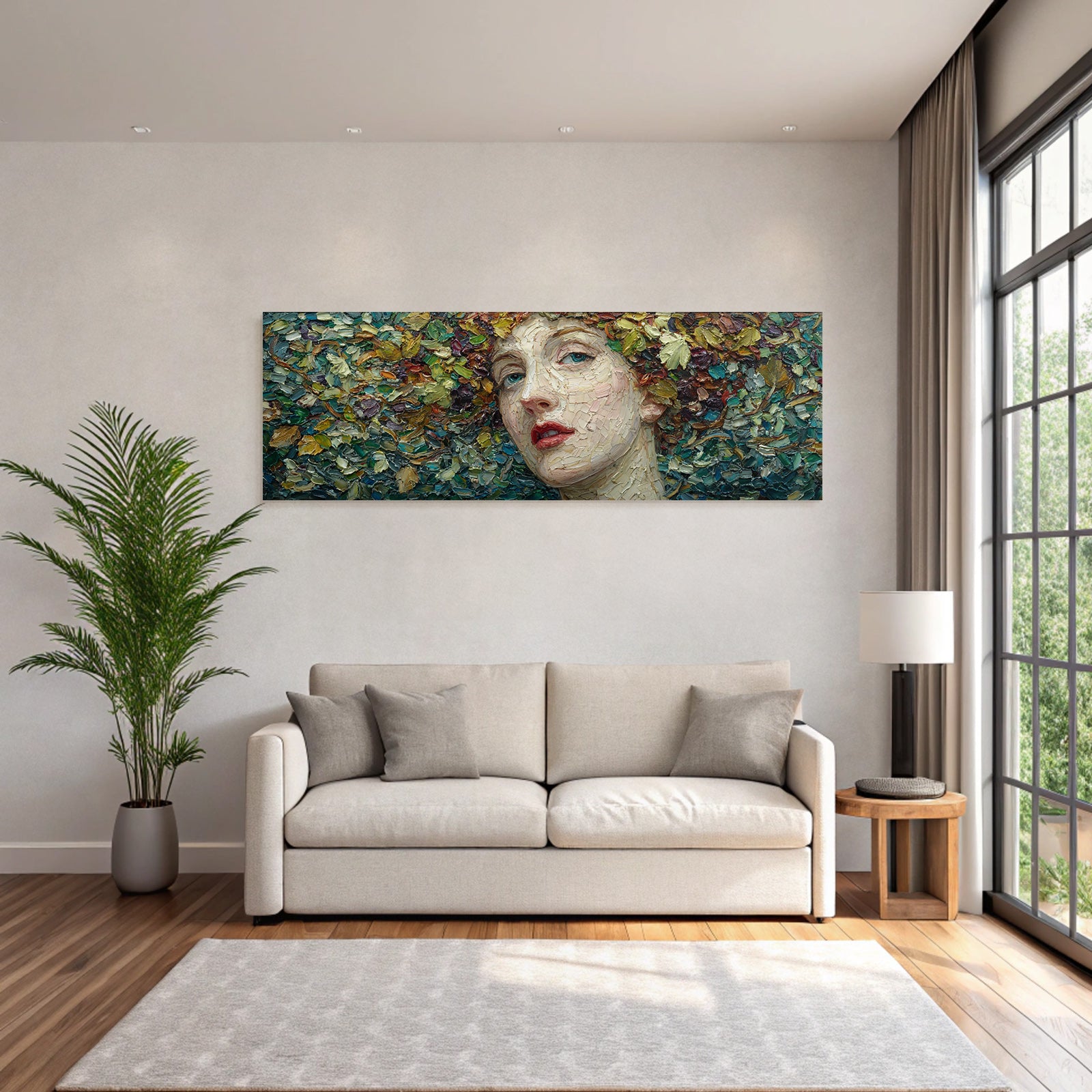 Frau Vor Farbigem Hintergrund Mit Impasto Textur