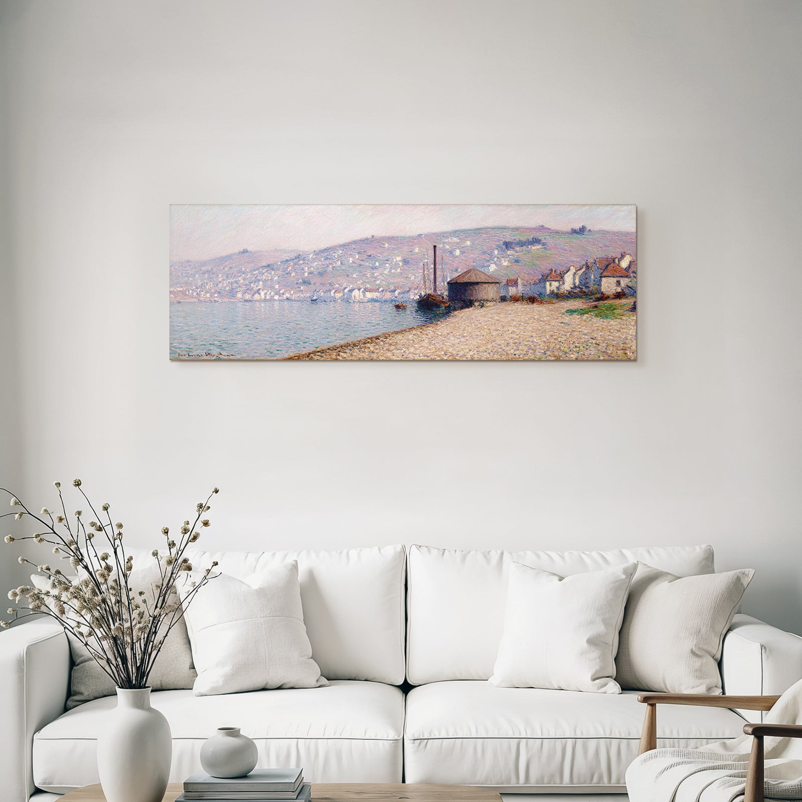 Impressionistische Küstenszene Mit Dorf Am Strandufer