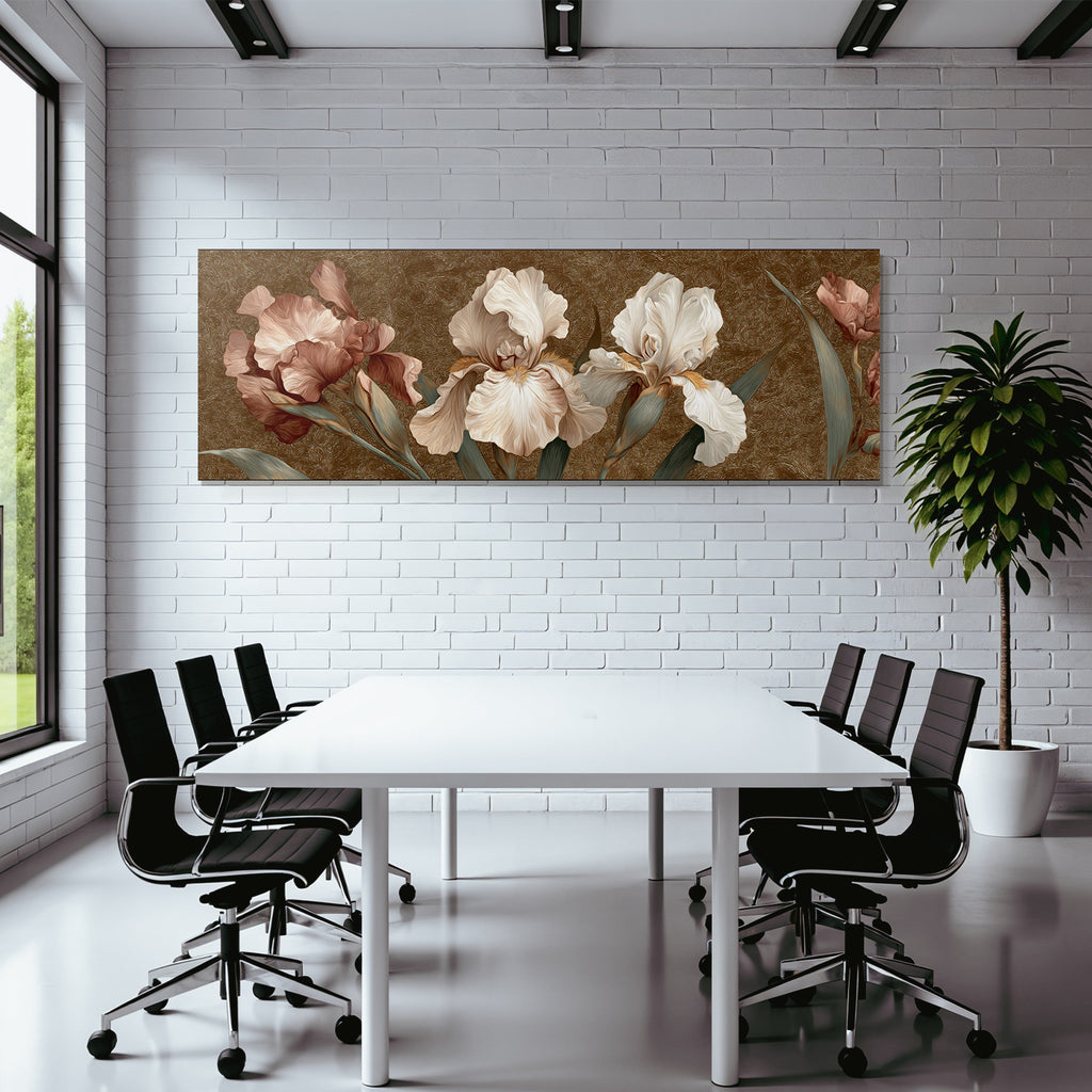 Irisse In Pfirsich Und Creme Vor Goldtexturiertem Hintergrund