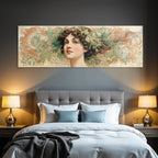 Junge Frau Mit Fliessendem Haar Und Blumenkopfschmuck Im Art Nouveau Stil