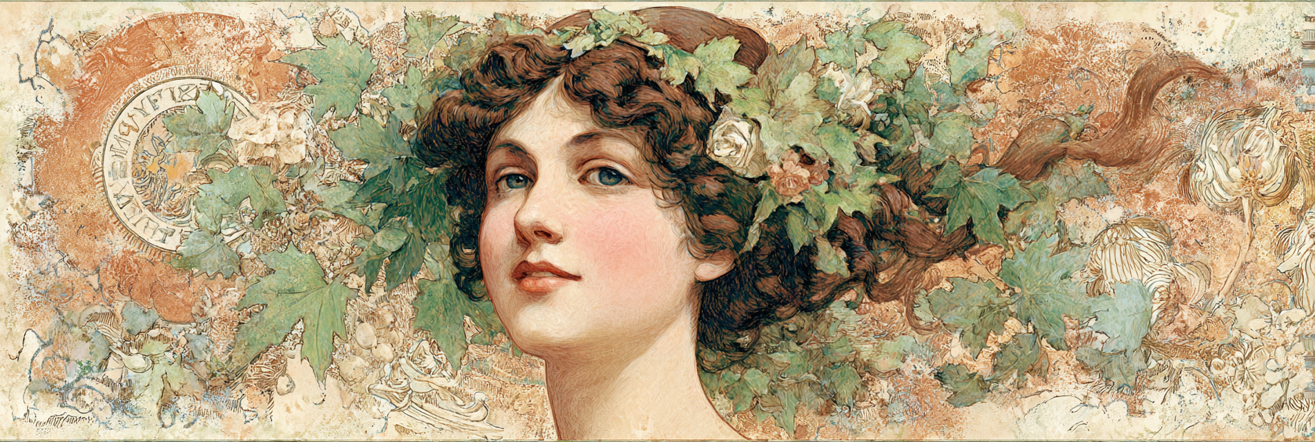 Junge Frau Mit Fliessendem Haar Und Blumenkopfschmuck Im Art Nouveau Stil | Jugendstil | Stilrichtungen