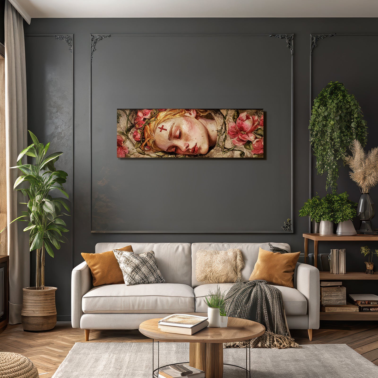 Junger Fraünkopf Mit Blumenschmuck Und Rotem Kreuz