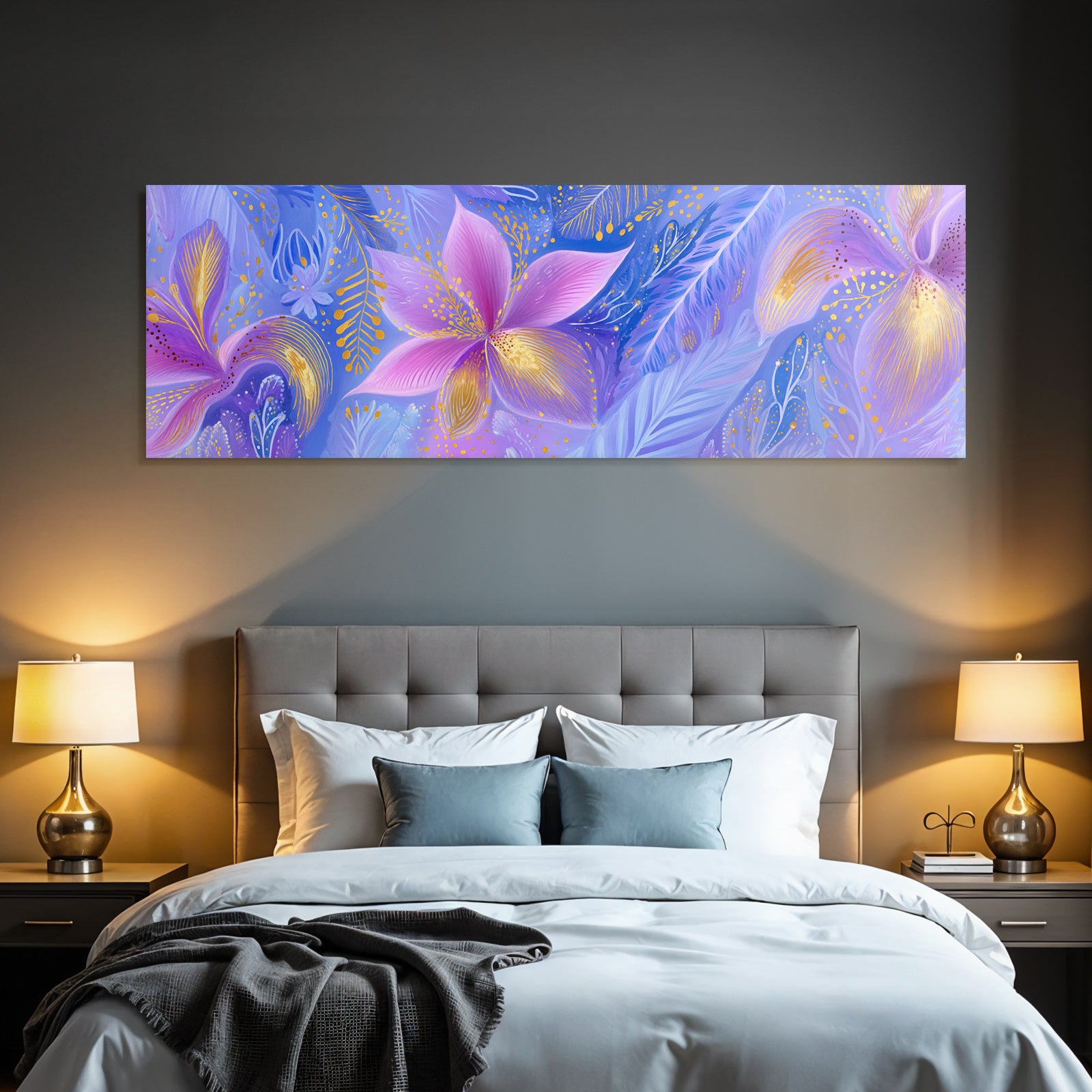 Lebendige Flora In Purpur Blau Und Gold