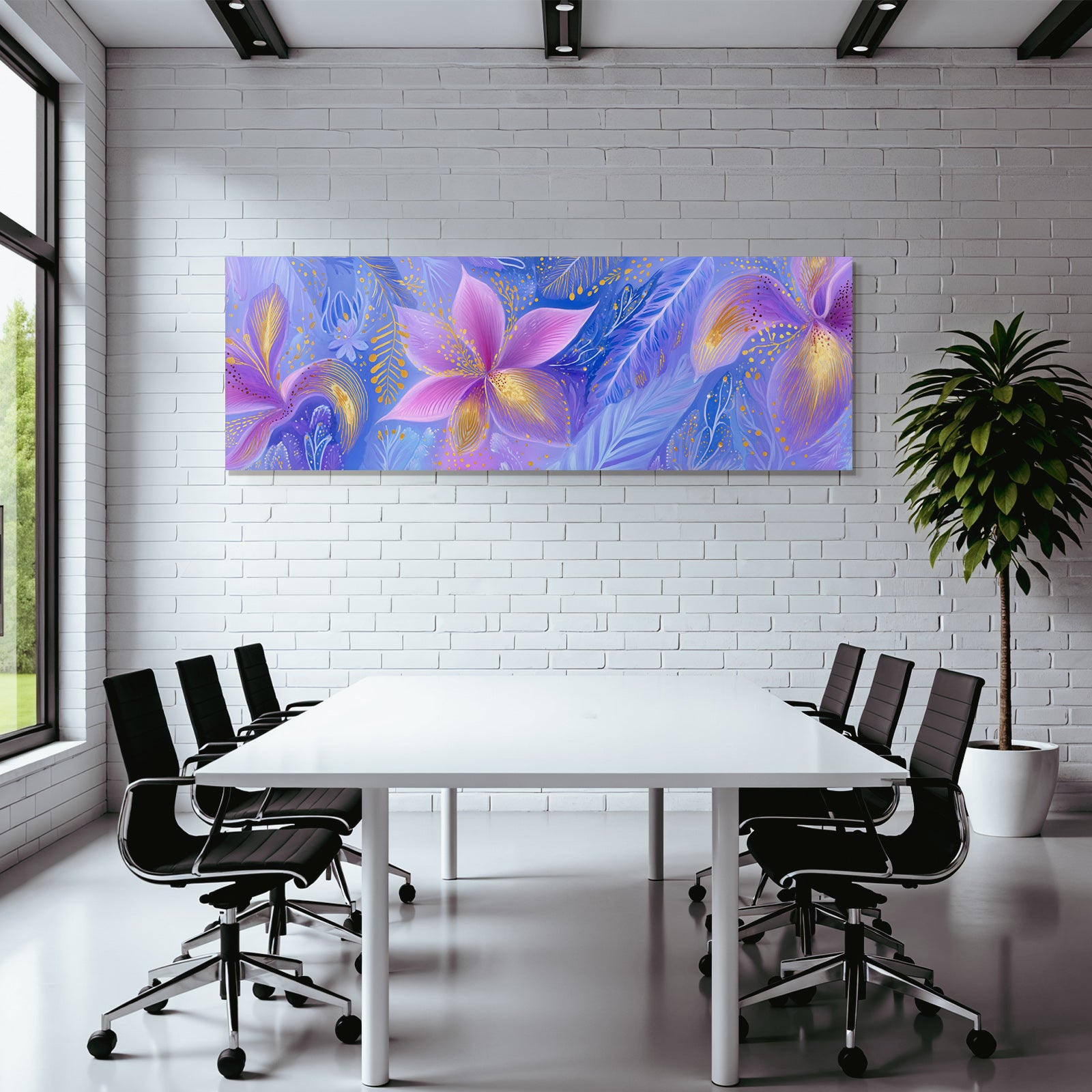 Lebendige Flora In Purpur Blau Und Gold