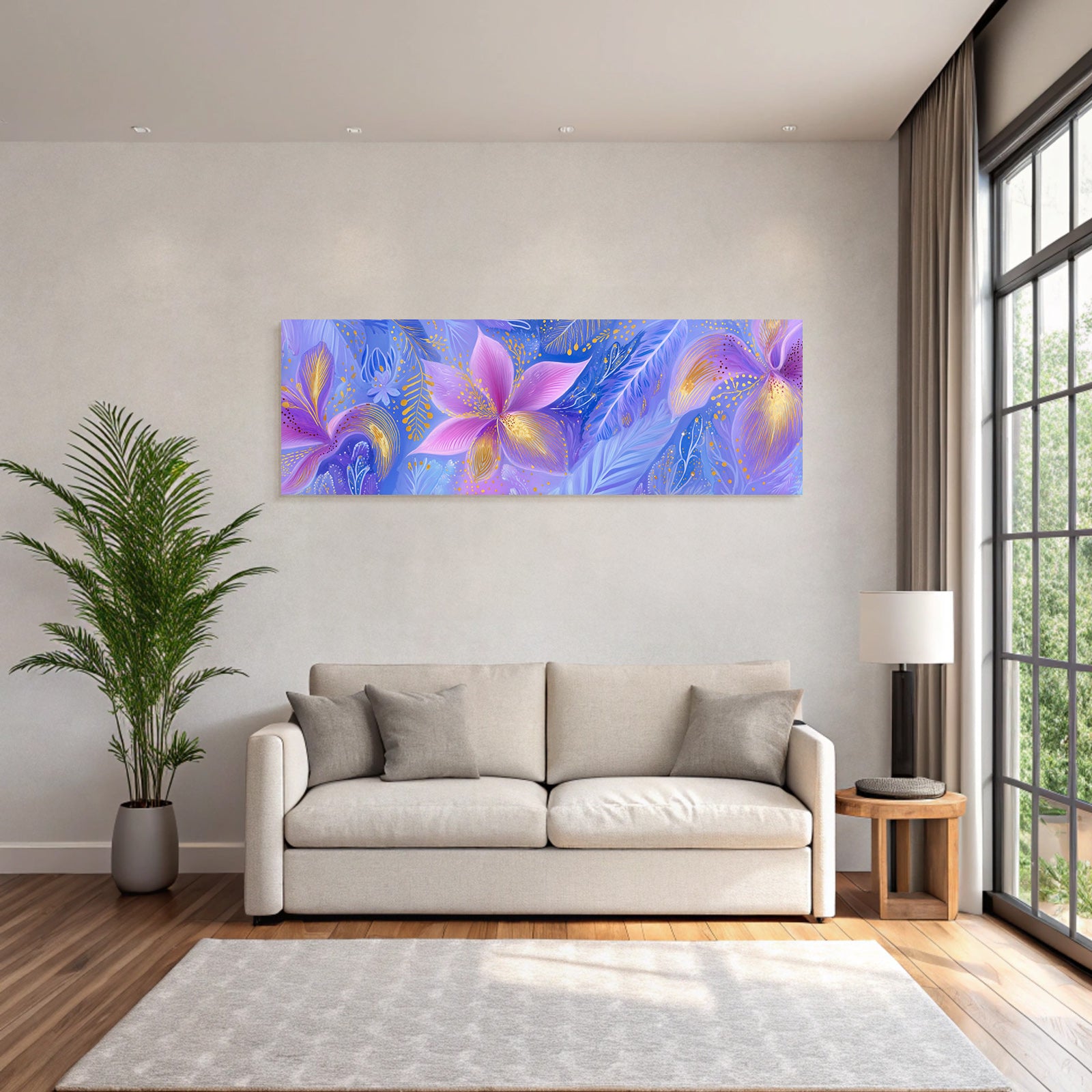 Lebendige Flora In Purpur Blau Und Gold