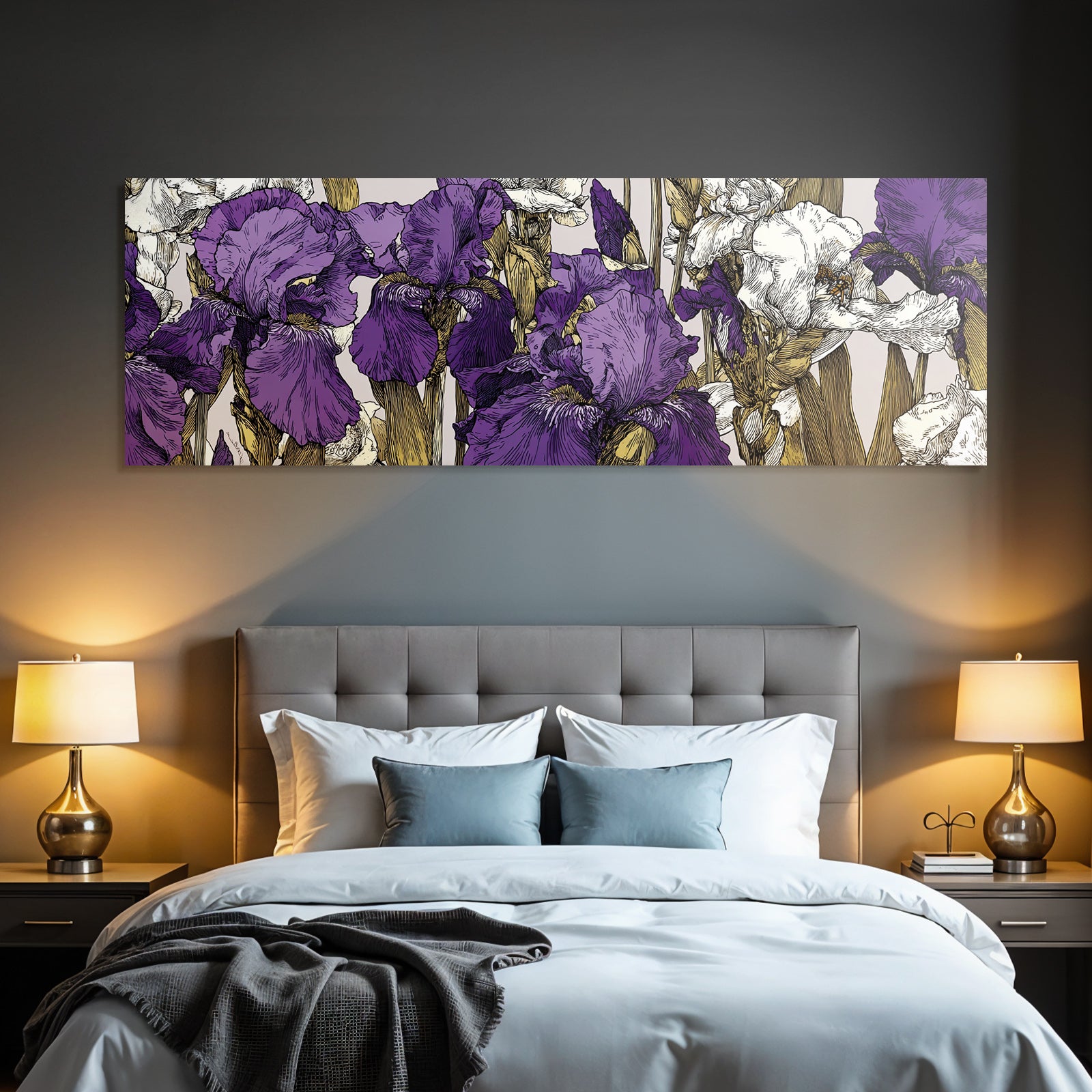 Lila Und Weisse Iris Blumenzeichnung